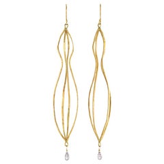 Margery Hirschey 18 Karat Gold Long Cage Earrings with Sapphire Briolette