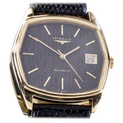 montre automatique Longines en or 18 carats pour hommes avec cadran en bois et bracelet en cuir