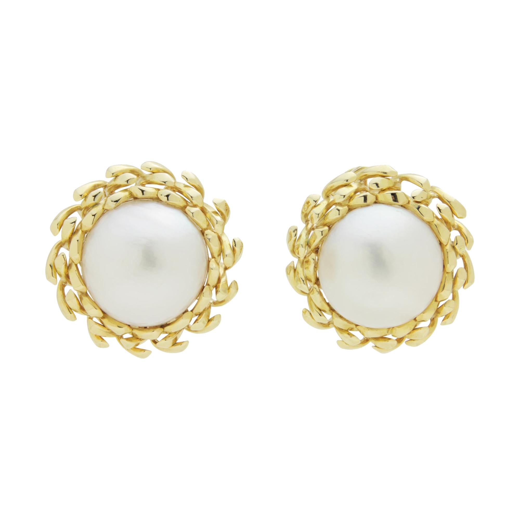 18 Karat Gold Mabe Pearl Earrings