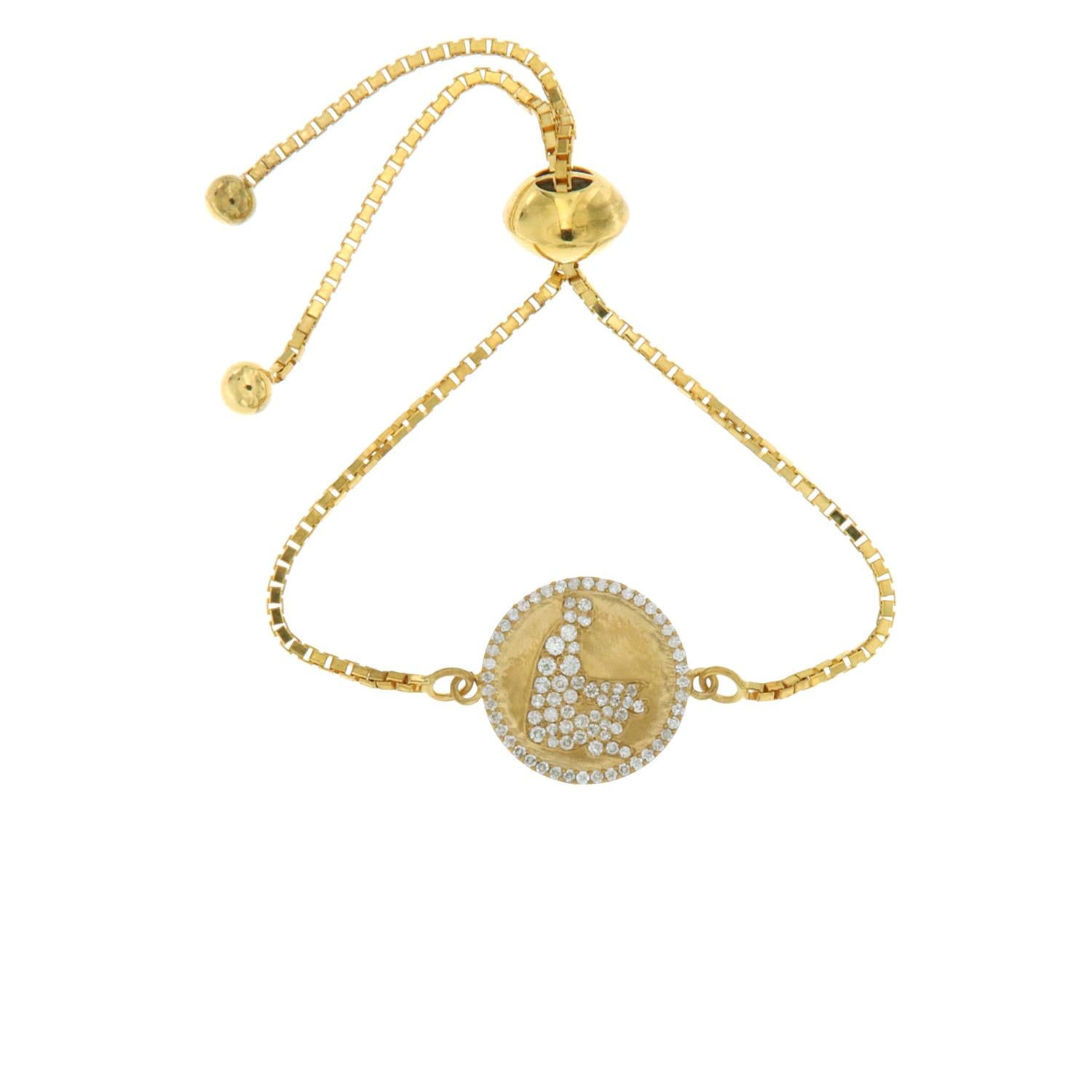 Modern 18 Karat Gold Meditation Ohm Diamond Chain Bracelet For Sale