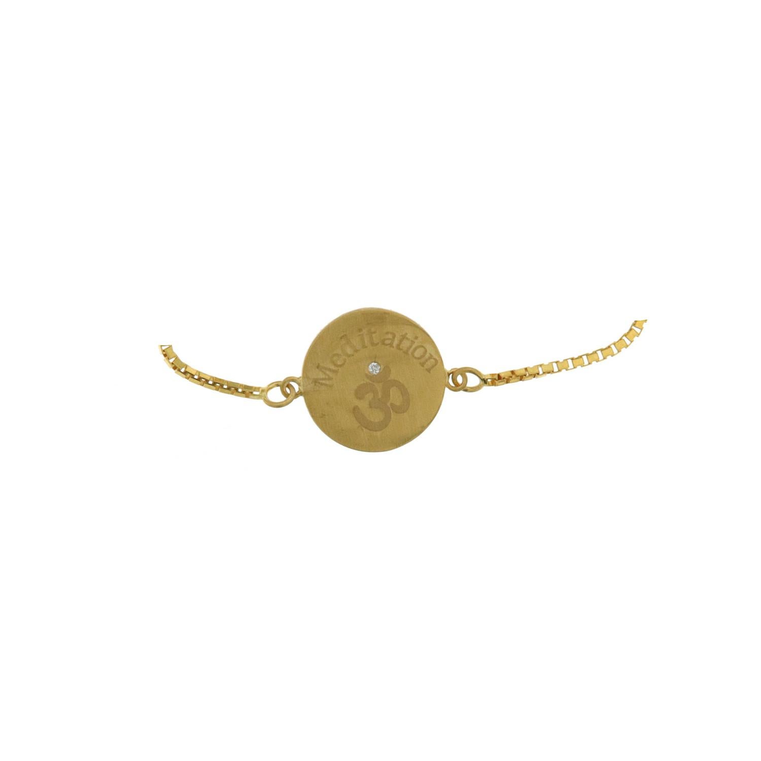 Single Cut 18 Karat Gold Meditation Ohm Diamond Chain Bracelet For Sale