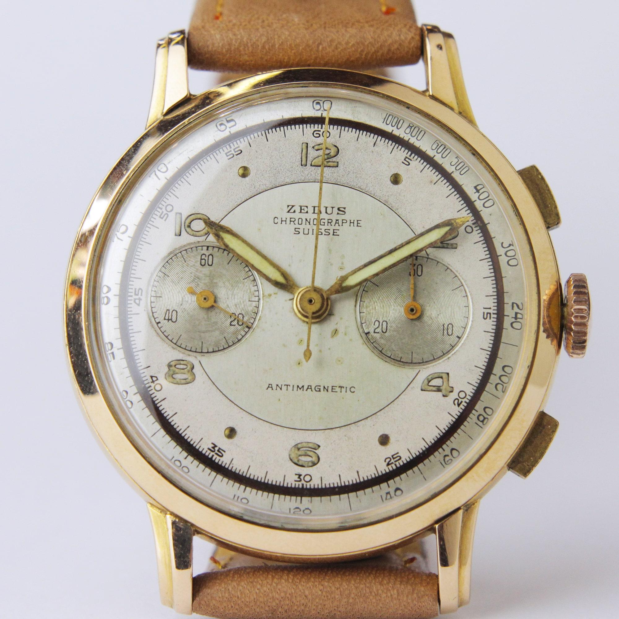 Retro 18 Karat Gold Men's Automatic Chronograph Wristwatch by Zelus