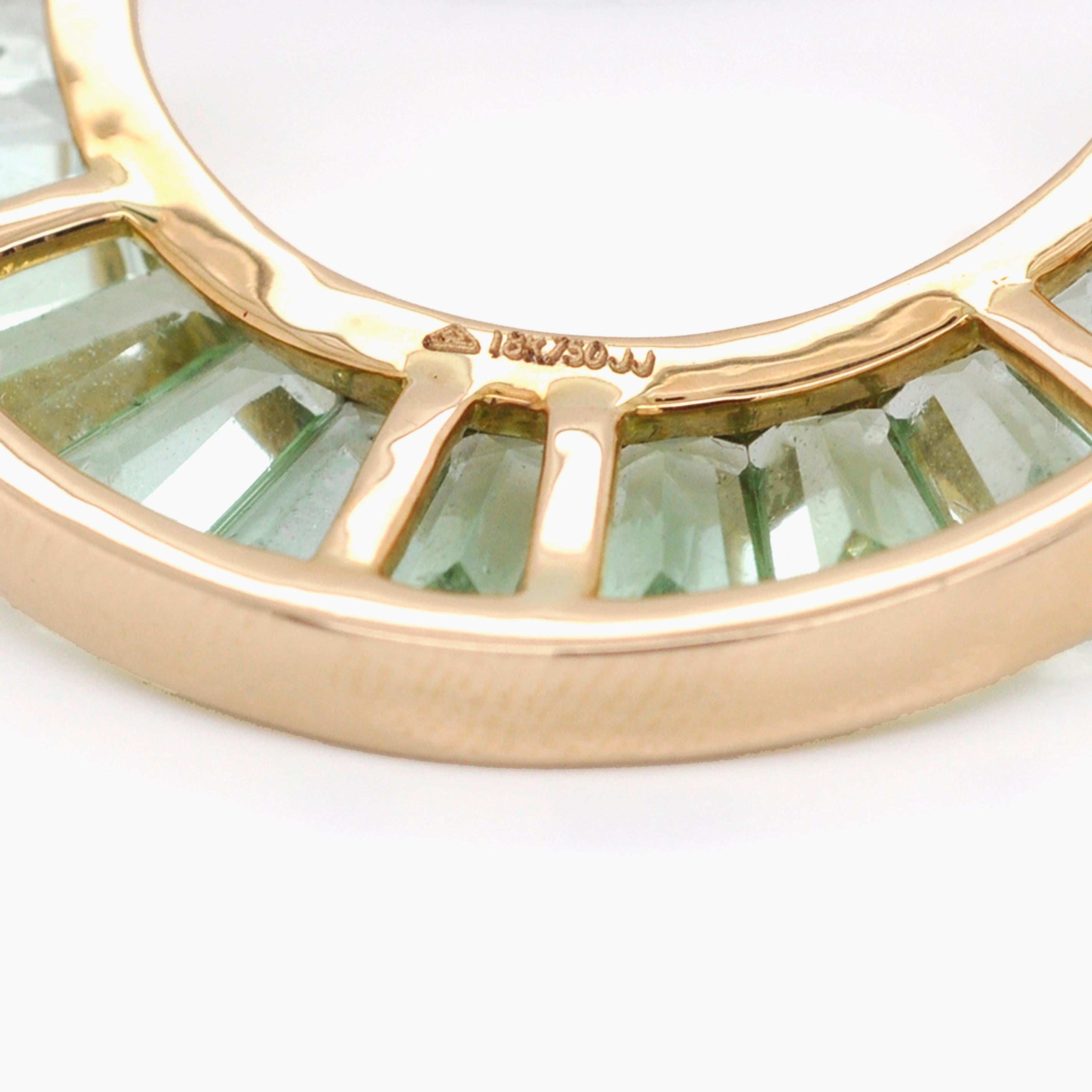 18 Karat Gold Mint Green Tourmaline Baguette Diamond Circular Pendant Necklace 2