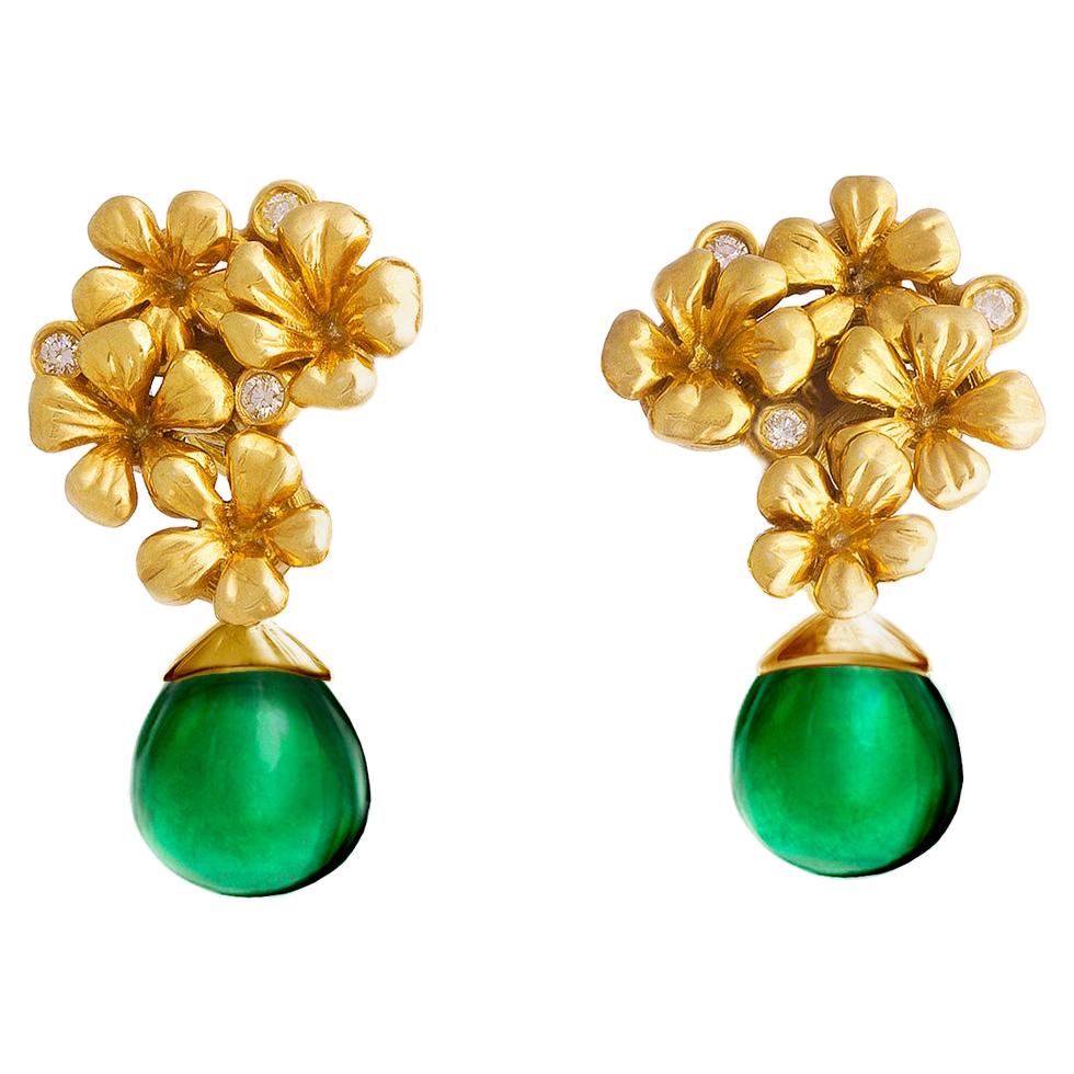 Eighteen Karat Gold Modern Style Clip-on Earrings with Diamonds and Emeralds For Sale