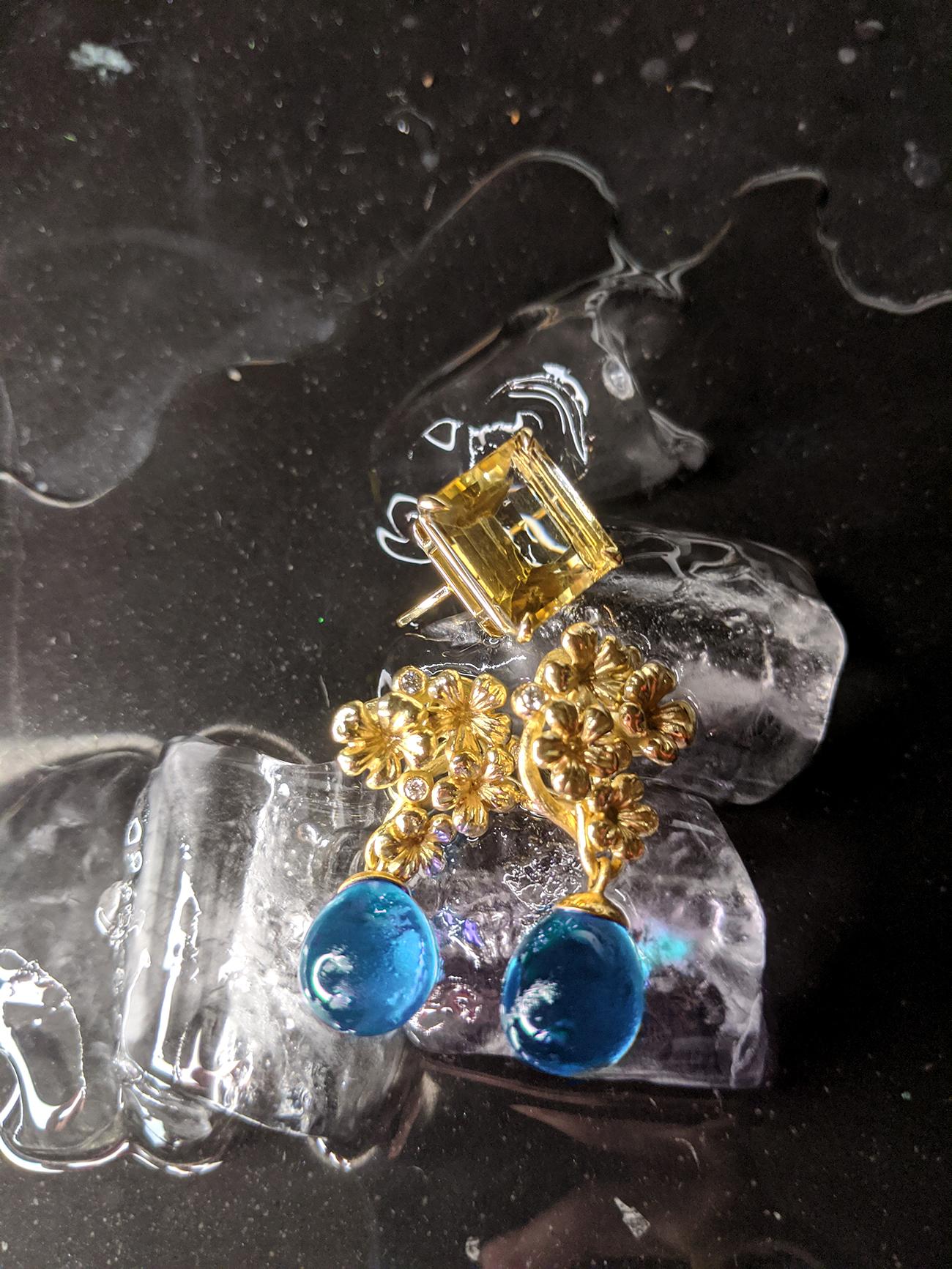 Boucles d'oreilles pendantes modernes en or jaune Plum avec tourmalines en vente 7
