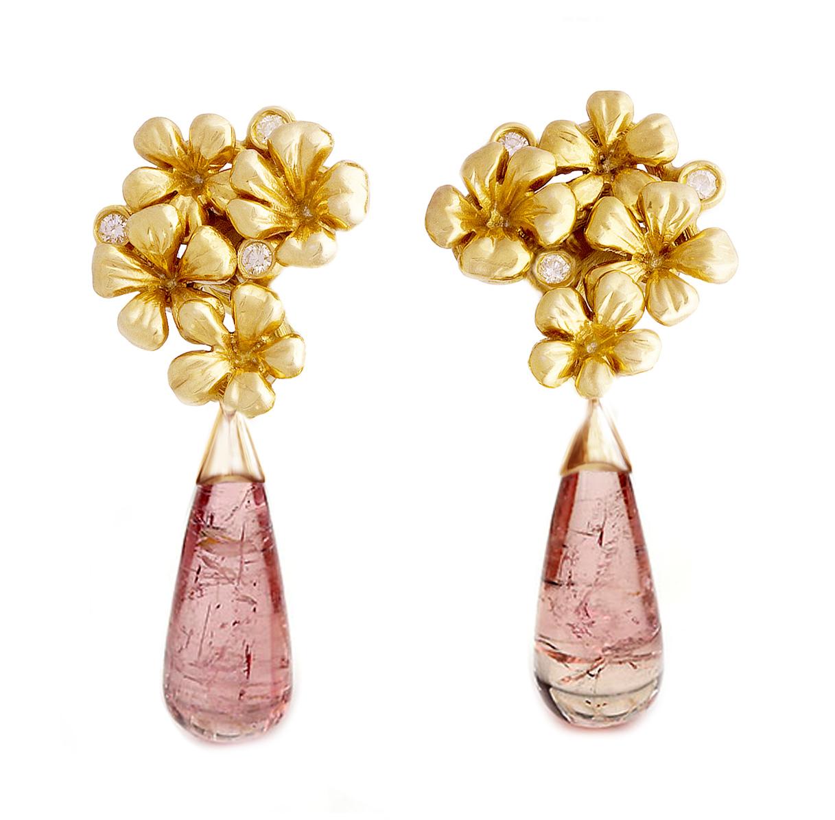 Eighteen Karat Gold Modern Drop Transformer Plum Earrings with Pink Tourmalines For Sale 12