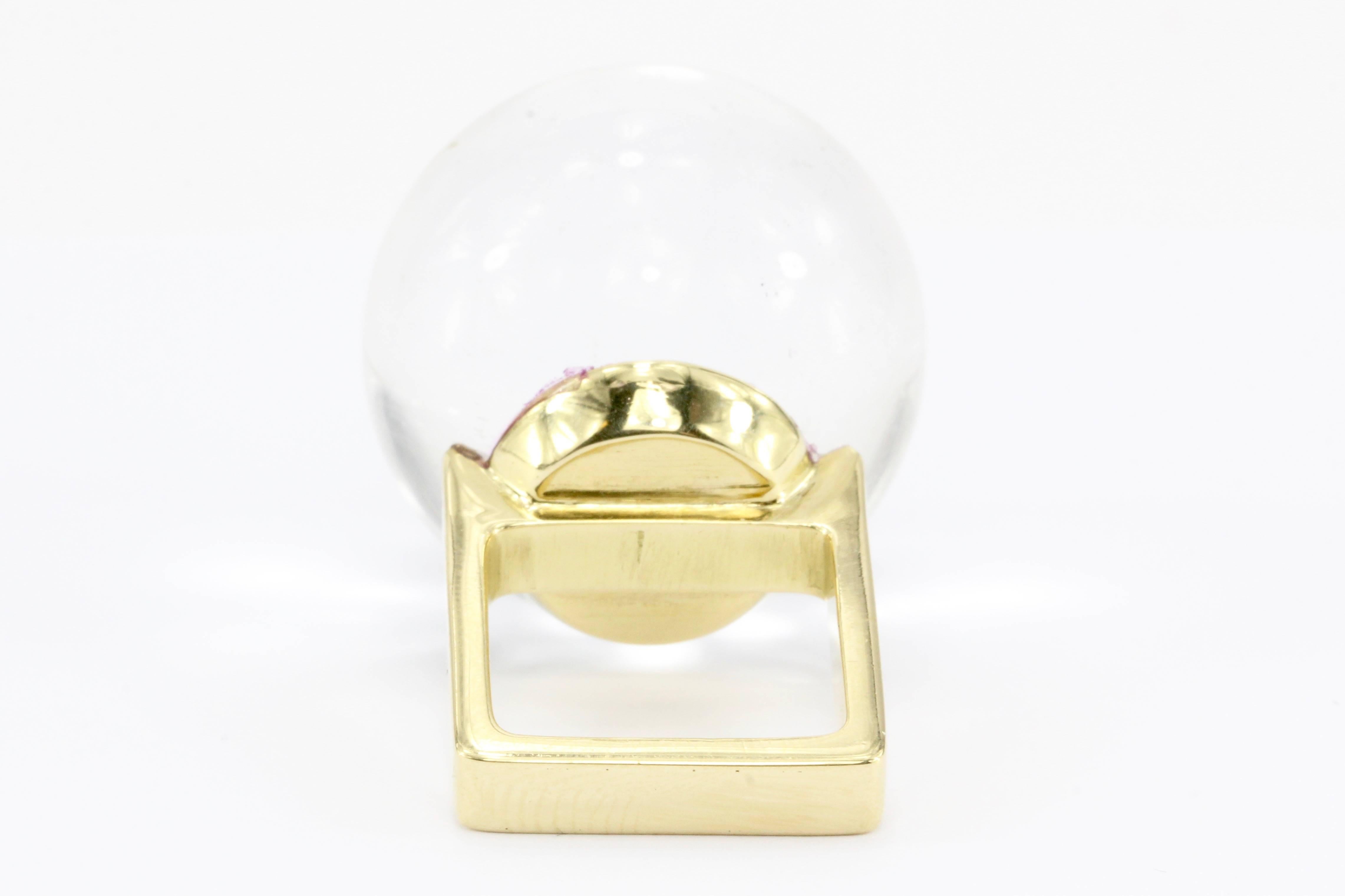 18 Karat Gold Modernist Rock Crystal Quartz Globe Sphere Ring In Excellent Condition In Cape May, NJ