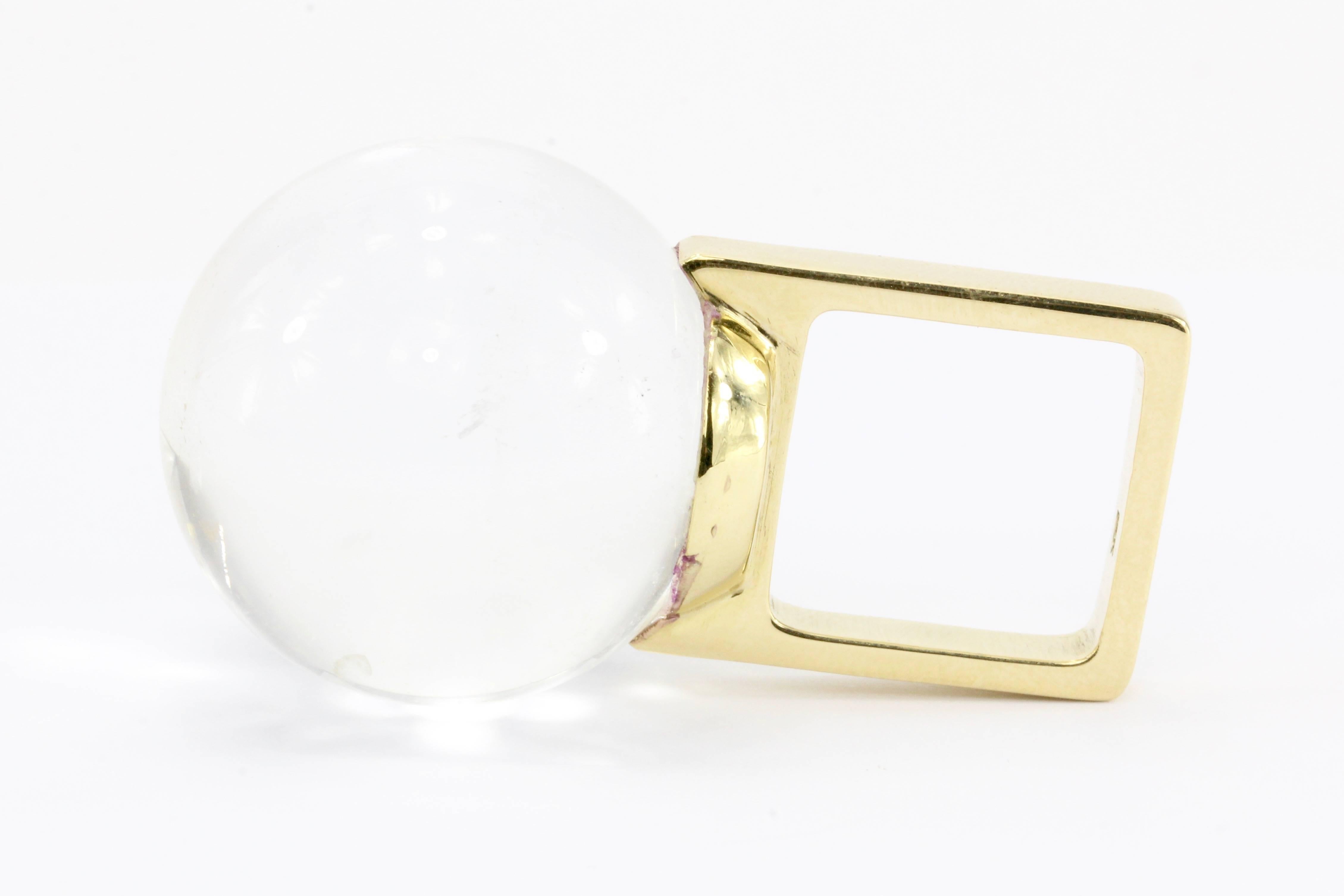 Women's 18 Karat Gold Modernist Rock Crystal Quartz Globe Sphere Ring
