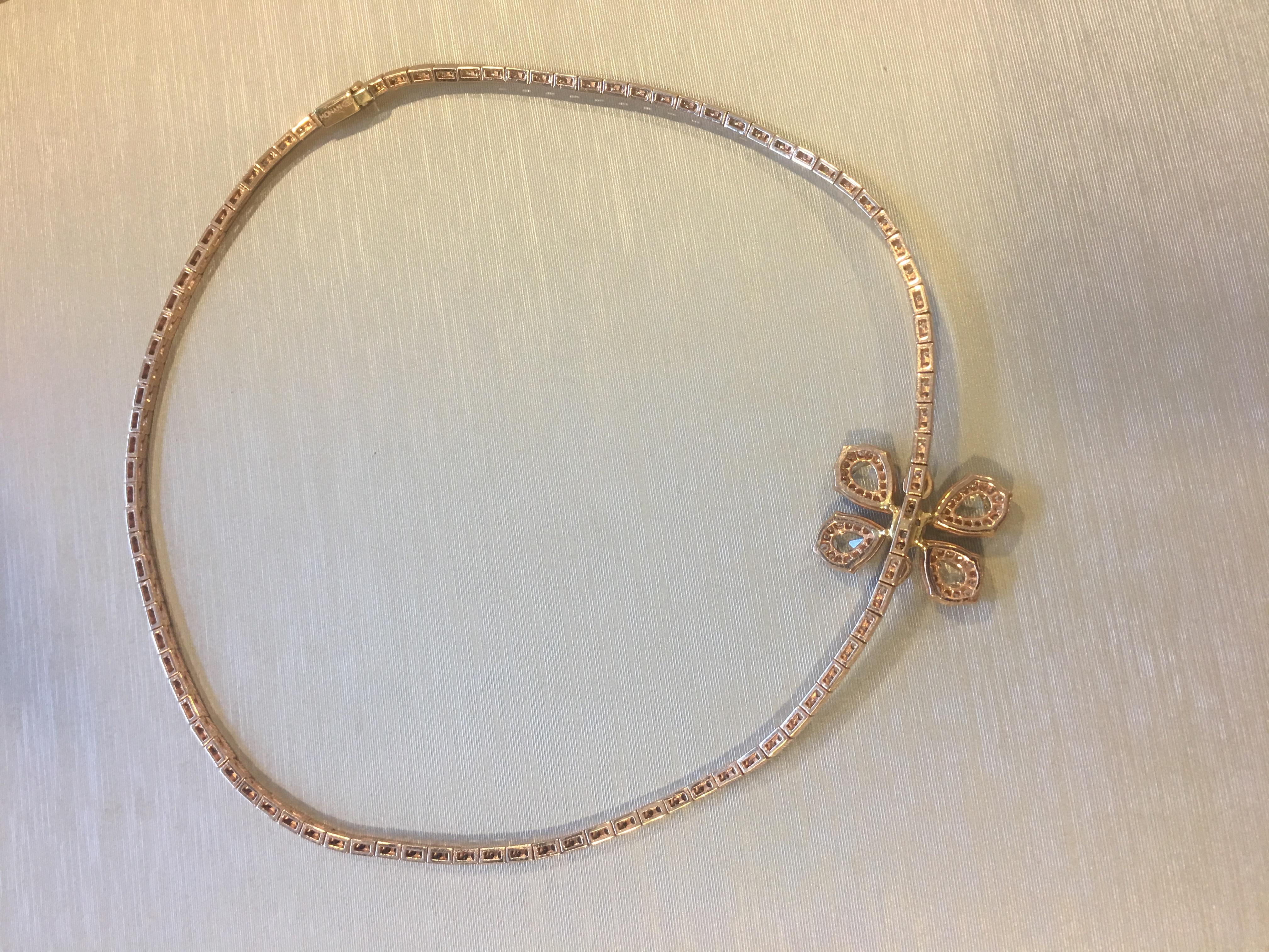 Women's or Men's 18 Karat Gold Monan Butterfly 3.89 Carat Diamond Necklace