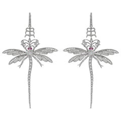 18 Karat Gold Monan "Dragonfly Earrings" with 3.85 Carat Diamonds and Rubies
