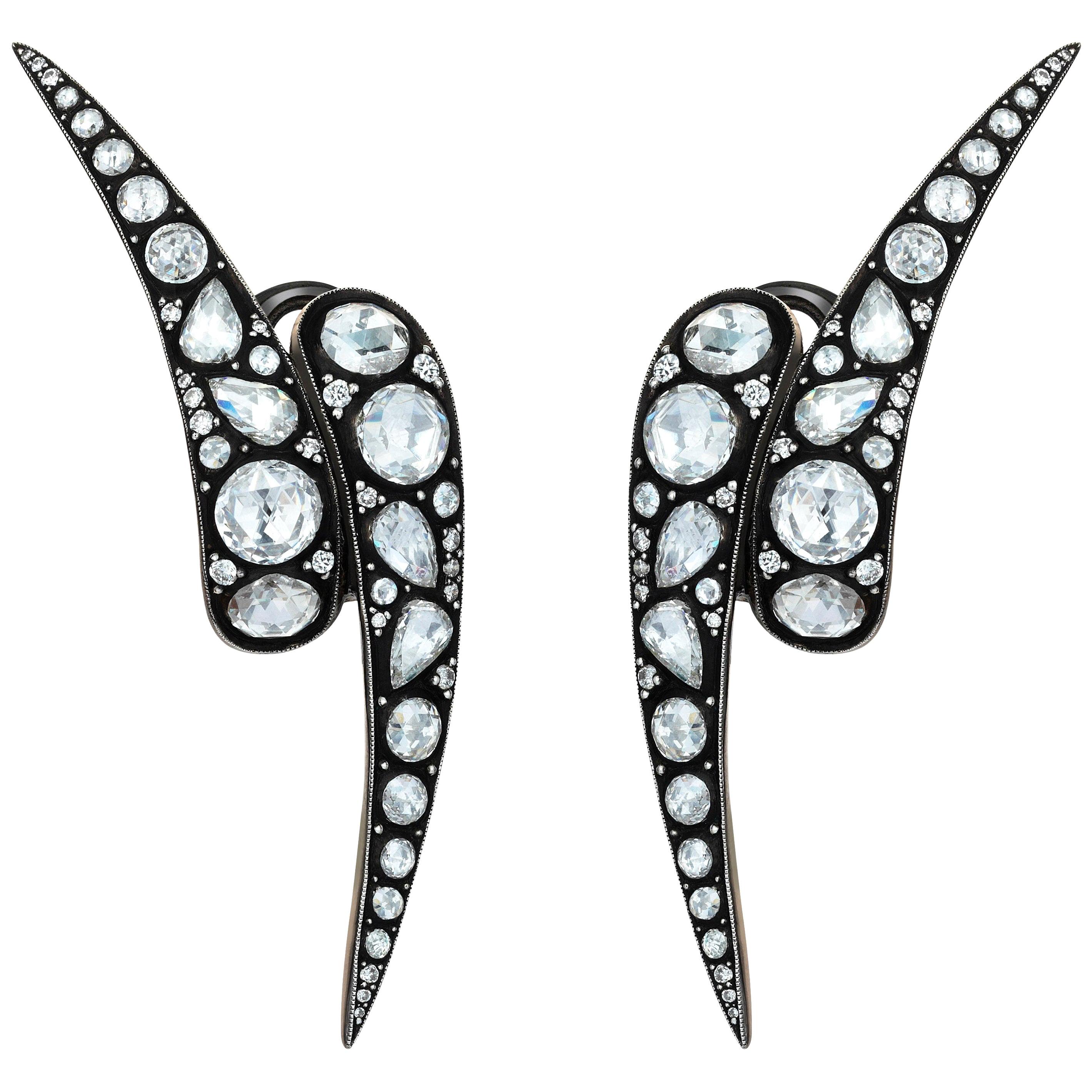 18 Karat Gold Monan Maleficent 3.04 Carat Diamond Earrings For Sale