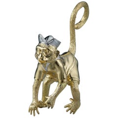 18 Karat Gold Monkey Miniature, Tail of Luck