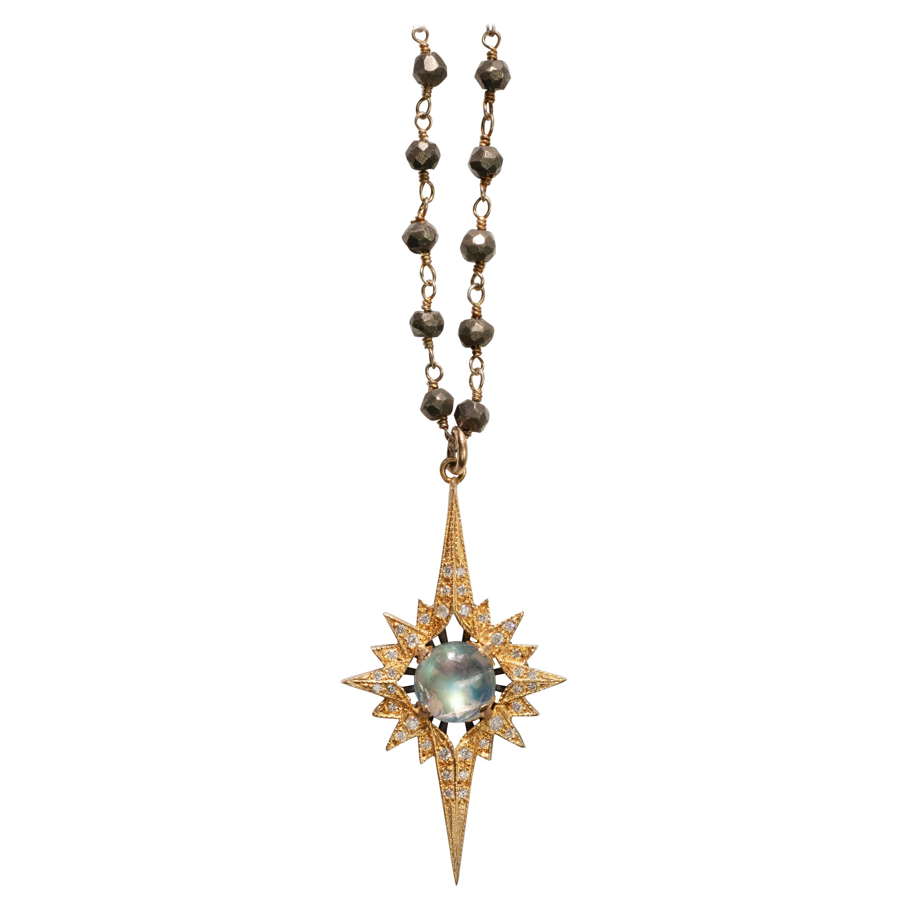 18 Karat Gold Moonstone and Diamond Star Pendant Suneera For Sale