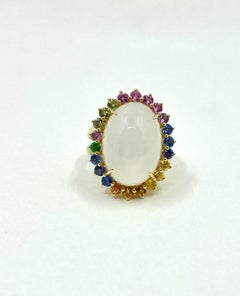 18 Karat Gold Moonstone and Sapphires Ring