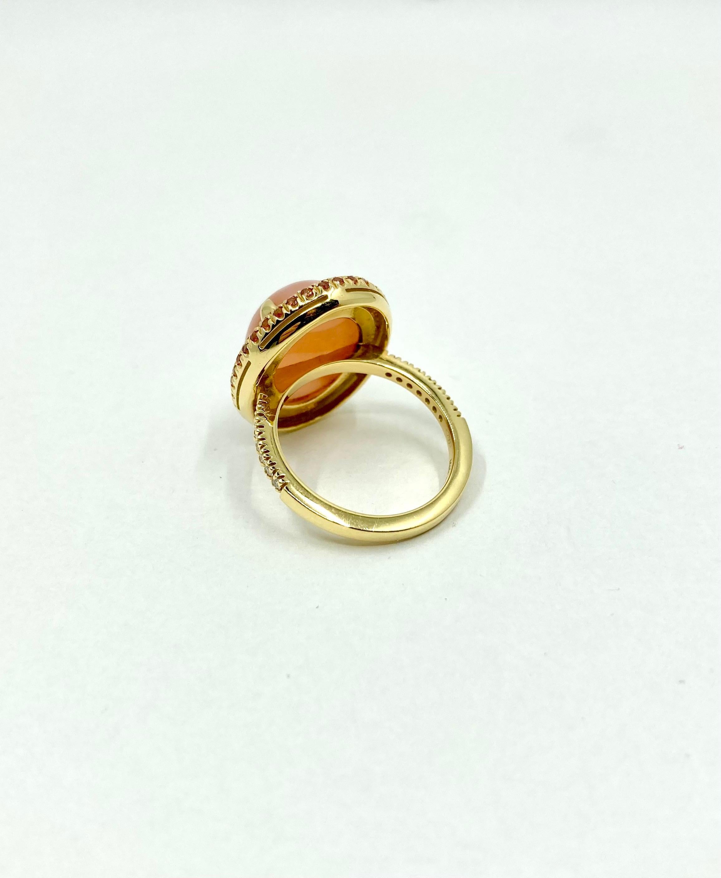 Modern 18 Karat Gold Moonstone, Sapphires and Diamonds Italian Ring For Sale