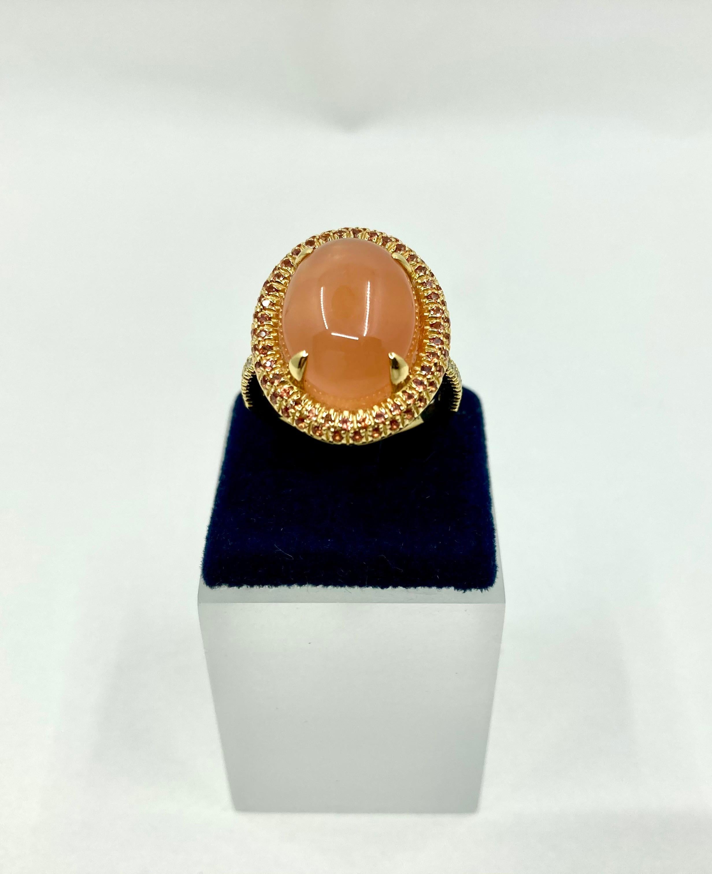 Women's 18 Karat Gold Moonstone, Sapphires and Diamonds Italian Ring For Sale