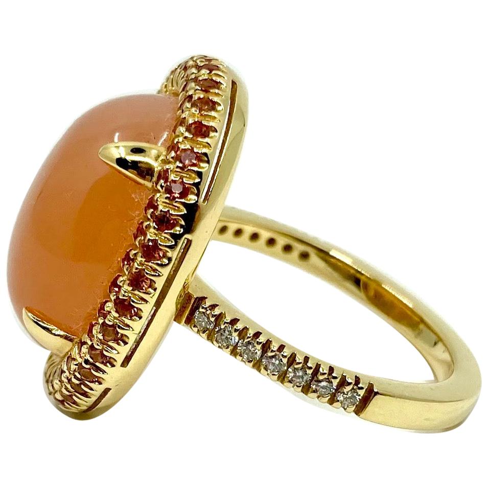 18 Karat Gold Moonstone, Sapphires and Diamonds Italian Ring For Sale