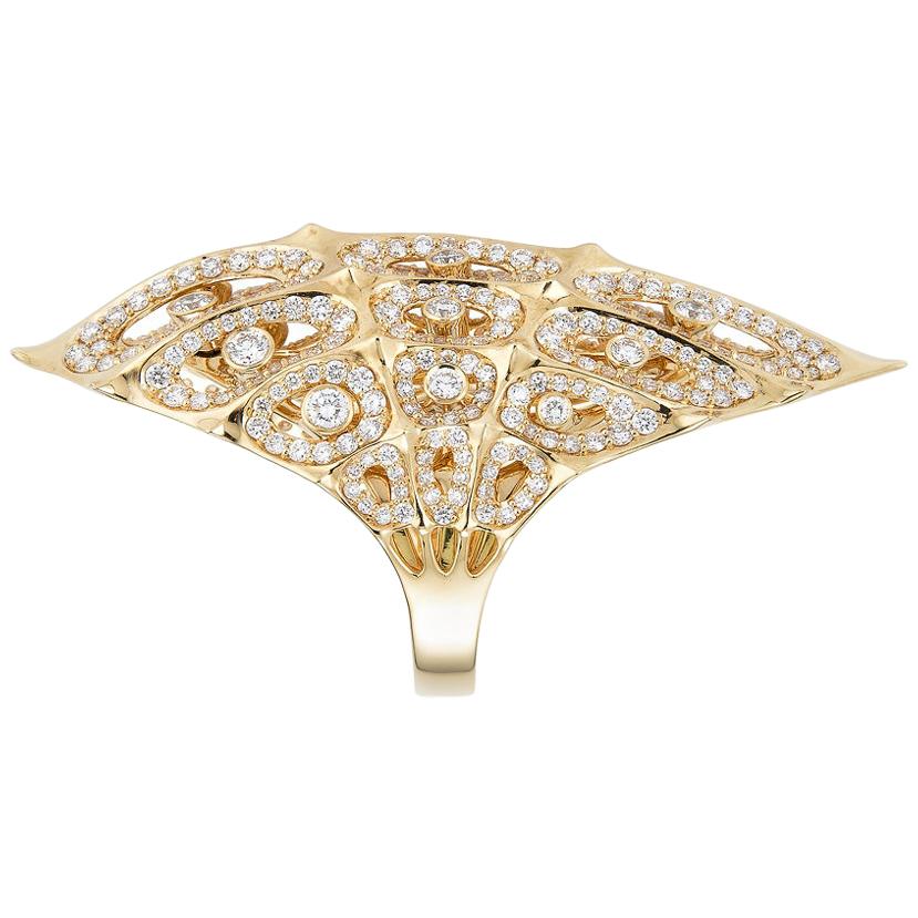 18 Karat Gold Morphogen Shield Ring by John Brevard For Sale