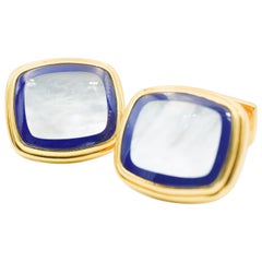Retro 18 Karat Gold Mother of Pearl and Lapis Lazuli Cufflinks