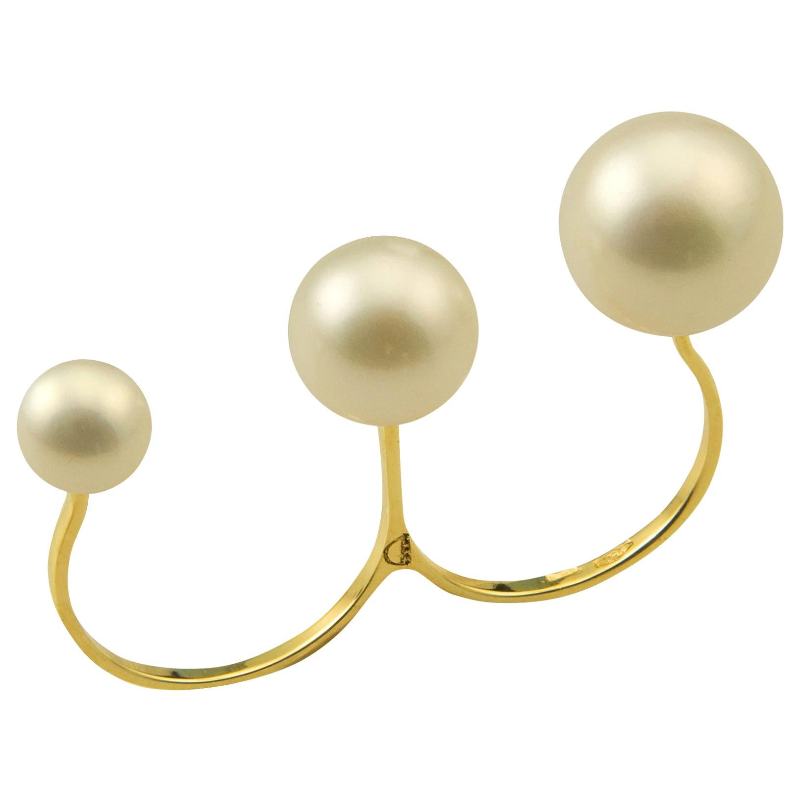 DELFINA DELETTREZ 18 Karat Gold Multi-Finger Pearl Ring For Sale