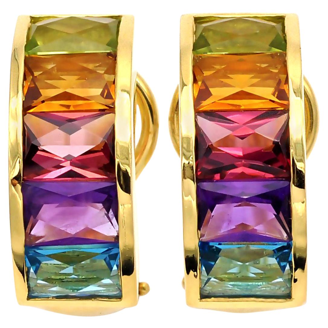 18 Karat Gold Multi Gemstone Clip-On Earrings
