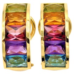 18 Karat Gold Multi Gemstone Clip-On Earrings