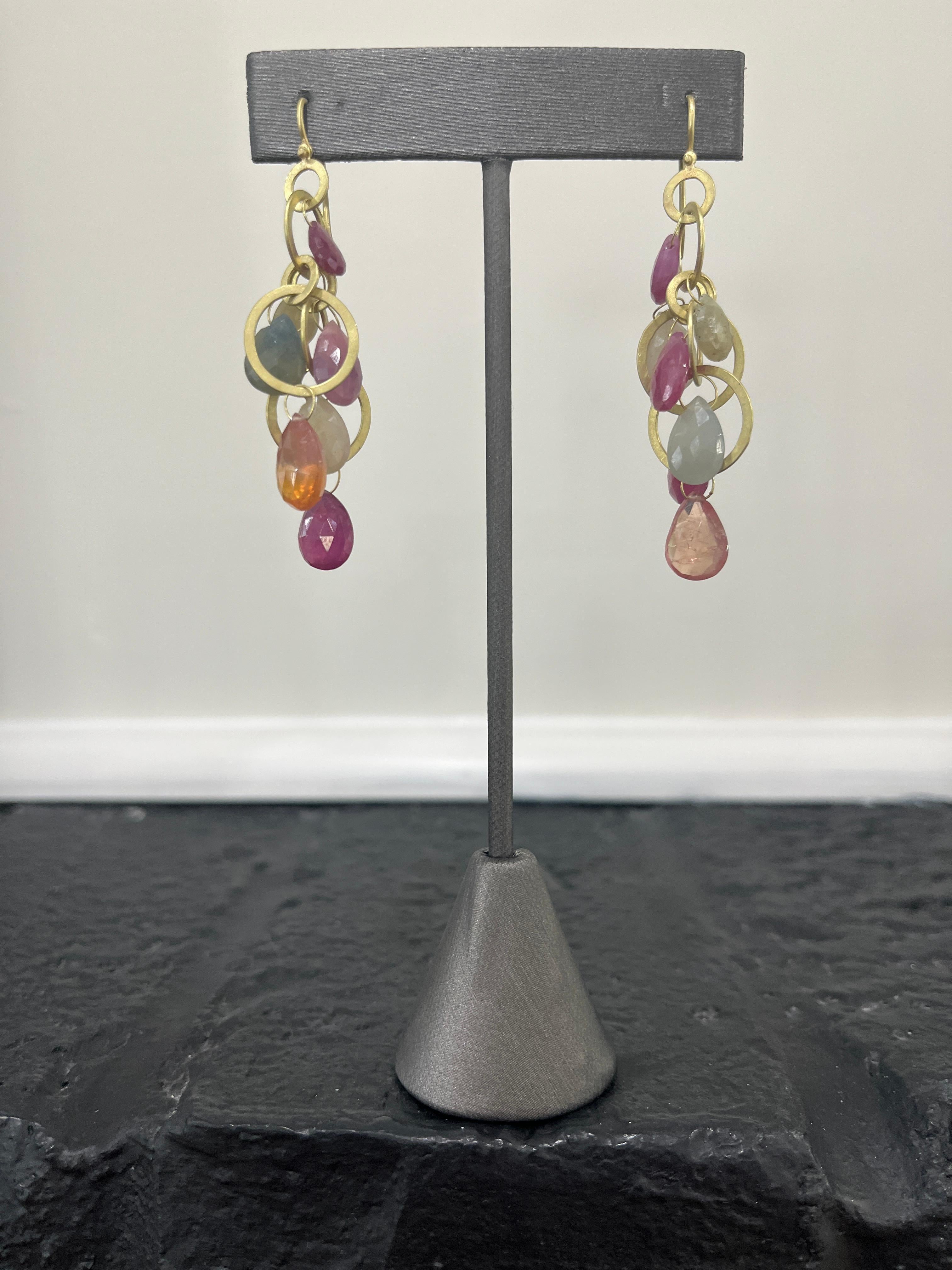 A perennial favorite from Faye Kim's signature collection, cascading 18 Karat Gold Multi-Loop Umba Sapphire Briolette Earrings are overflowing with a palette of soft hues. Lightweight, comfortable and easy to wear, they are sure to make a big