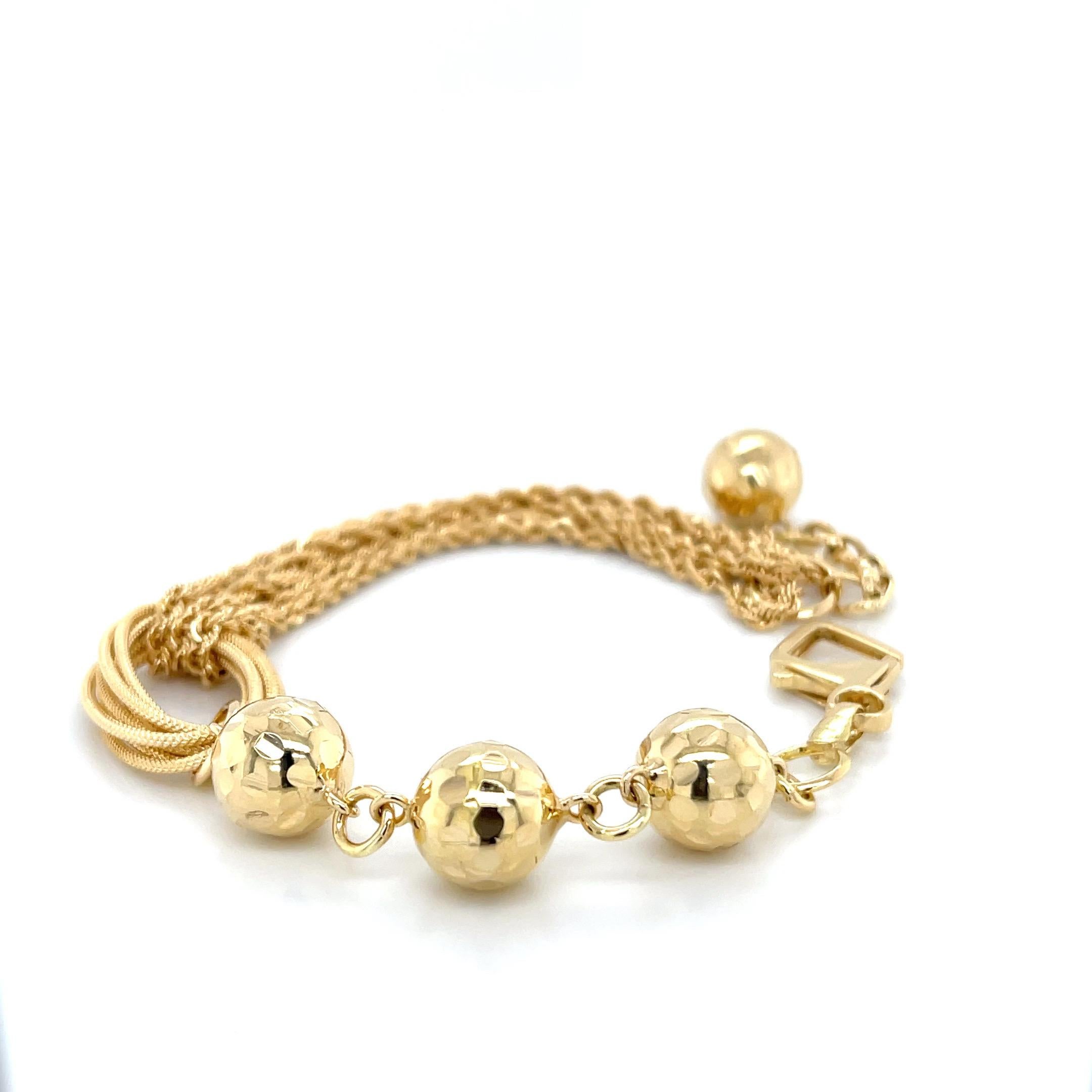 Women's or Men's 18 Karat Gold Multi-Strand Beaded Chain Bracelet For Sale