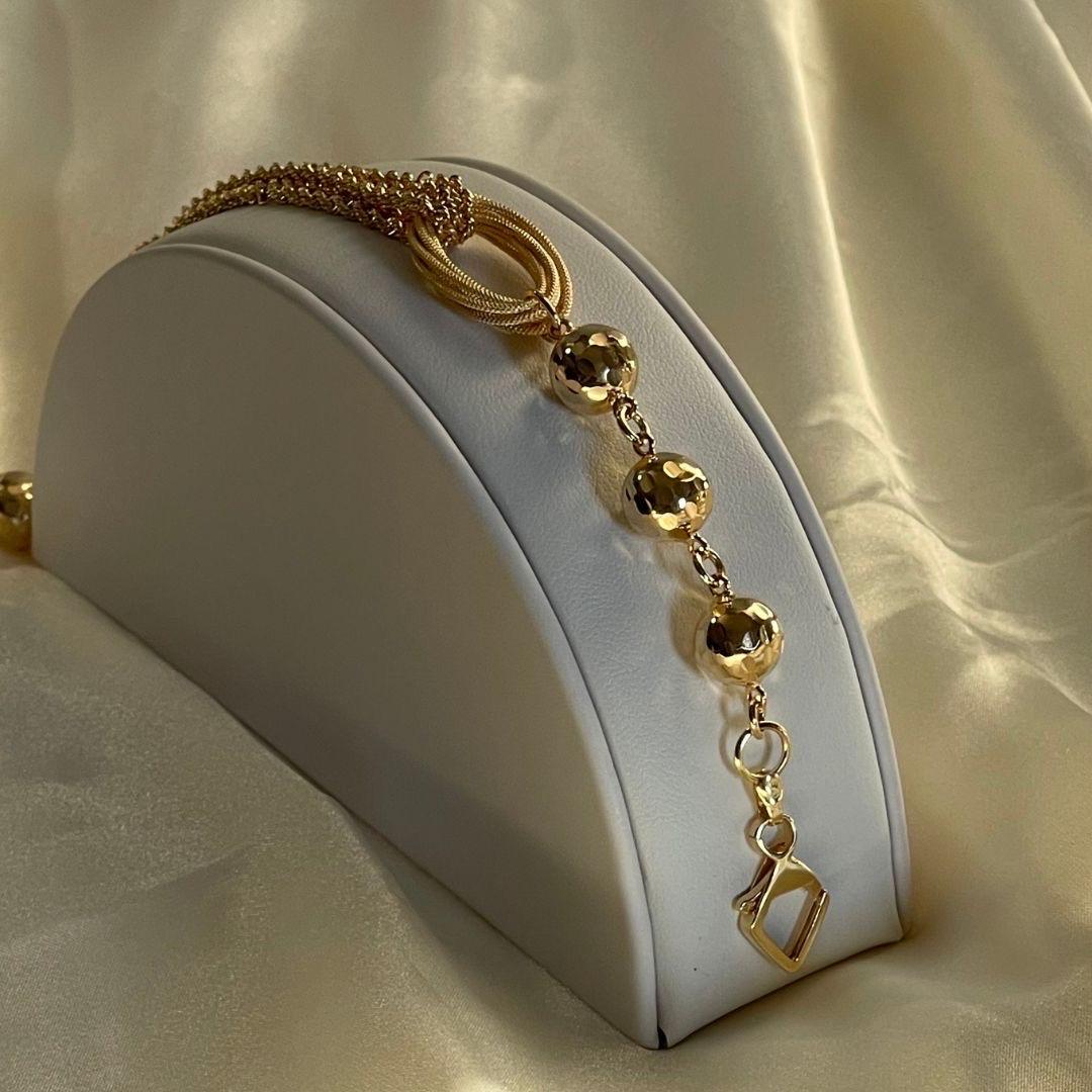 18 Karat Gold Multi-Strand Beaded Chain Bracelet For Sale 1