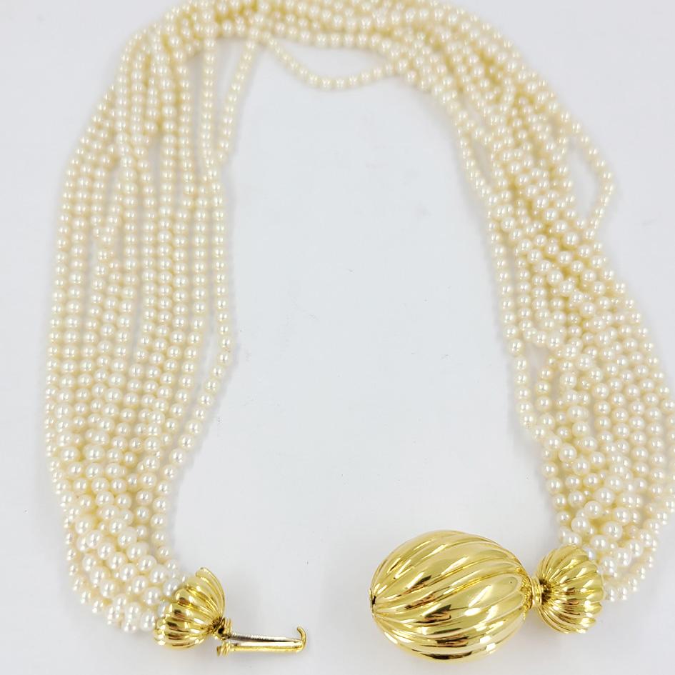 Bead 18 Karat Gold Multi-Strand Pearl Necklace
