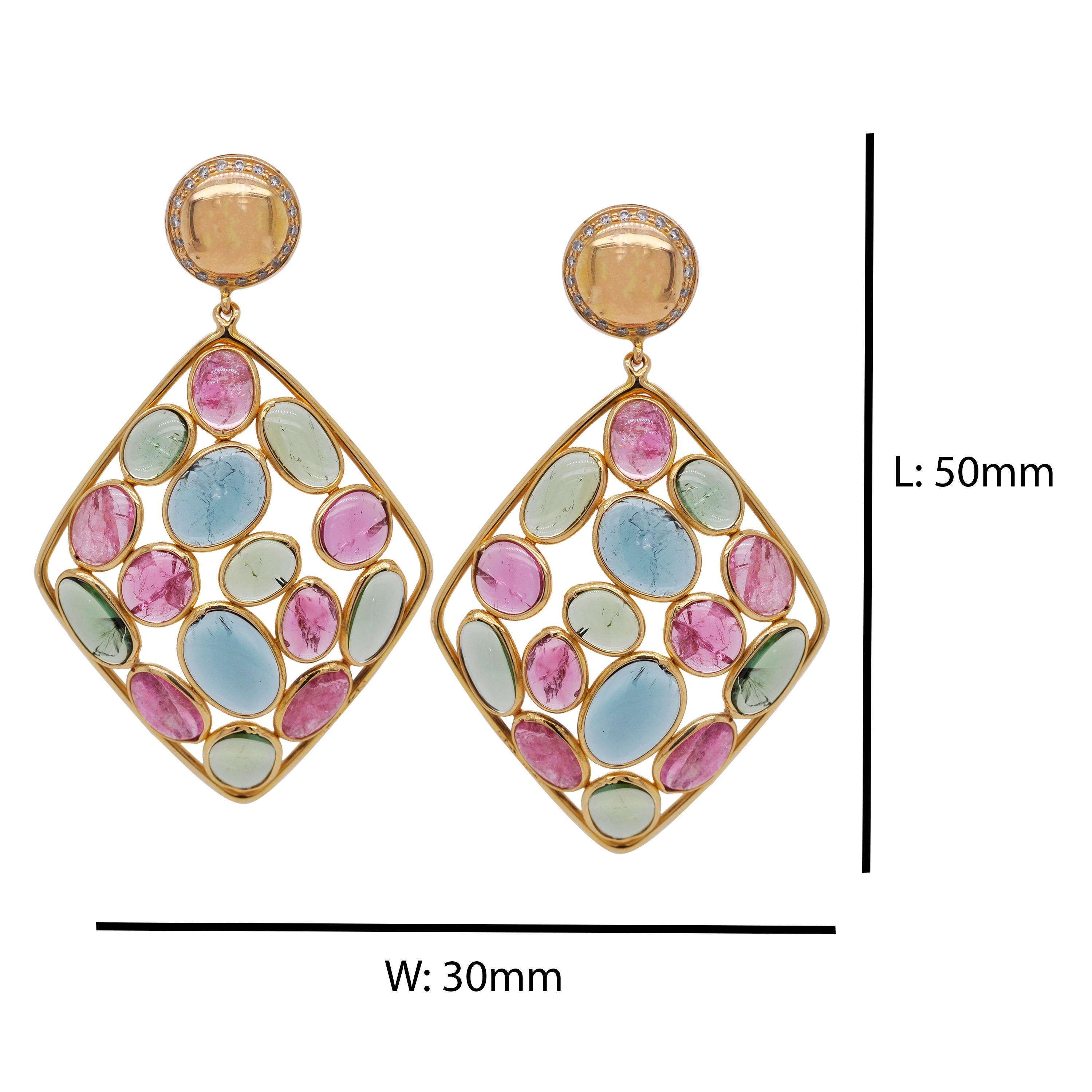 Modern 18 Karat Gold Multi-Tourmaline Gemstones Dangle Earrings For Sale