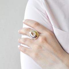 18 Karat Gold Channel Set Baguette Multi-Color Rainbow Diamond Cocktail Ring