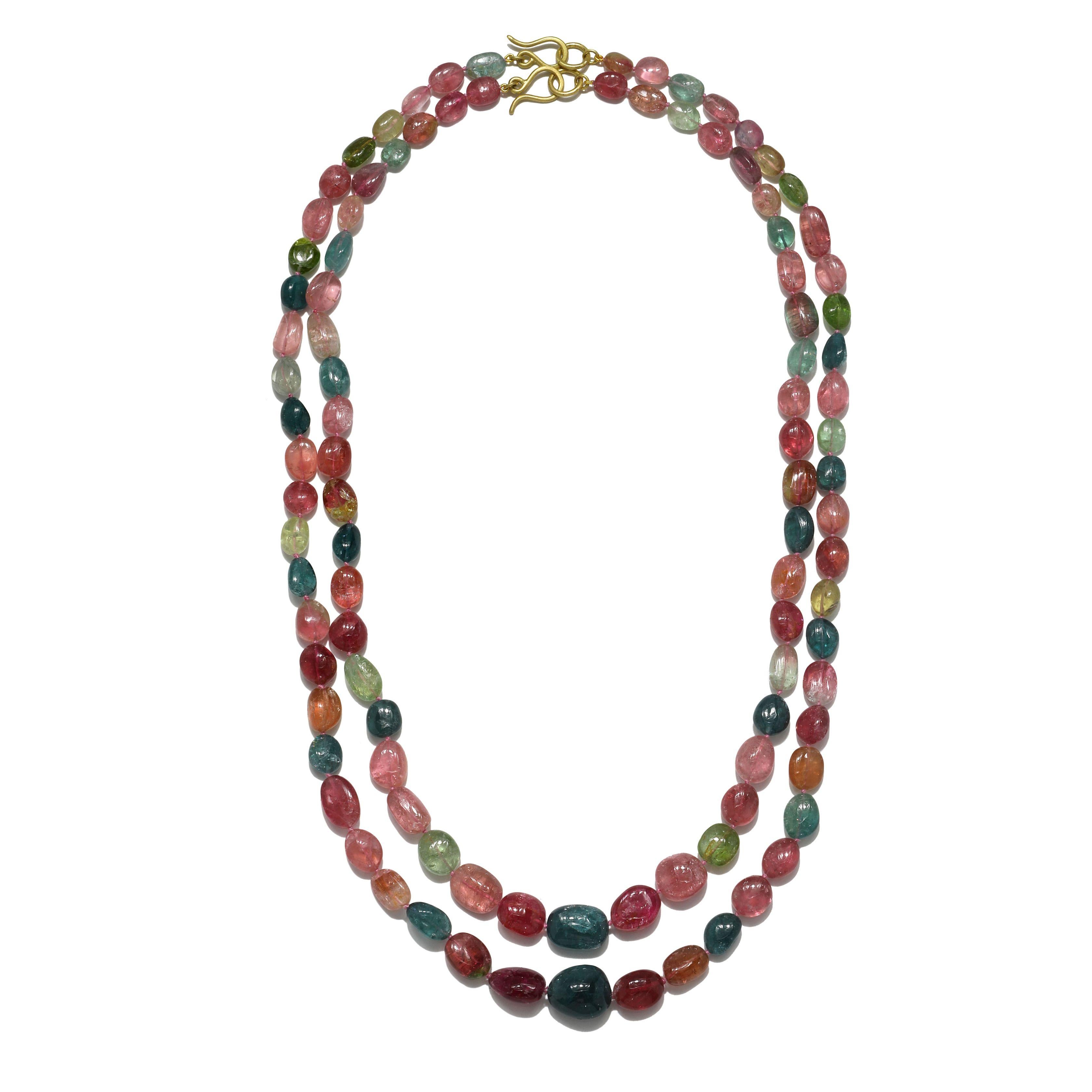 18k Gold Multicolored Tourmaline Nugget Necklace - 28