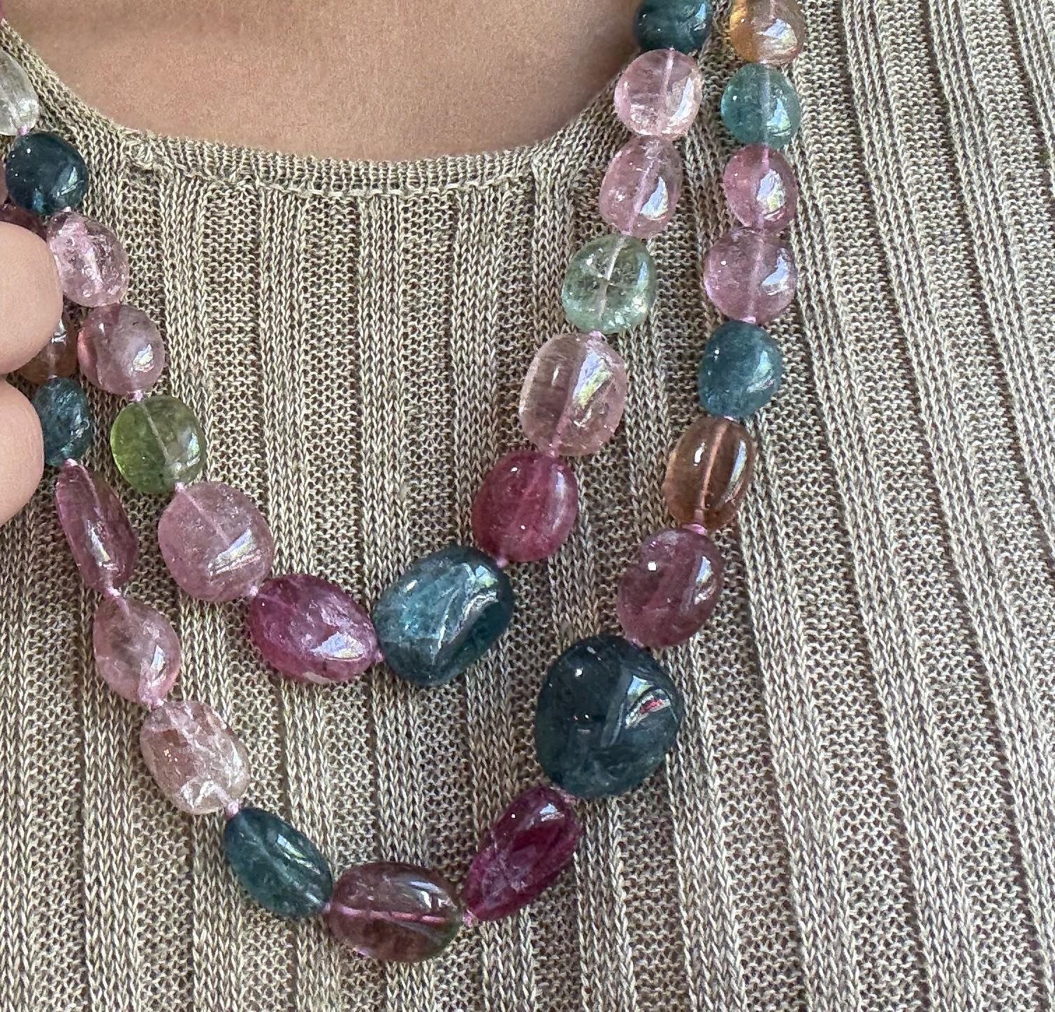 Bead 18 Karat Gold Multicolored Tourmaline Nugget Necklace For Sale