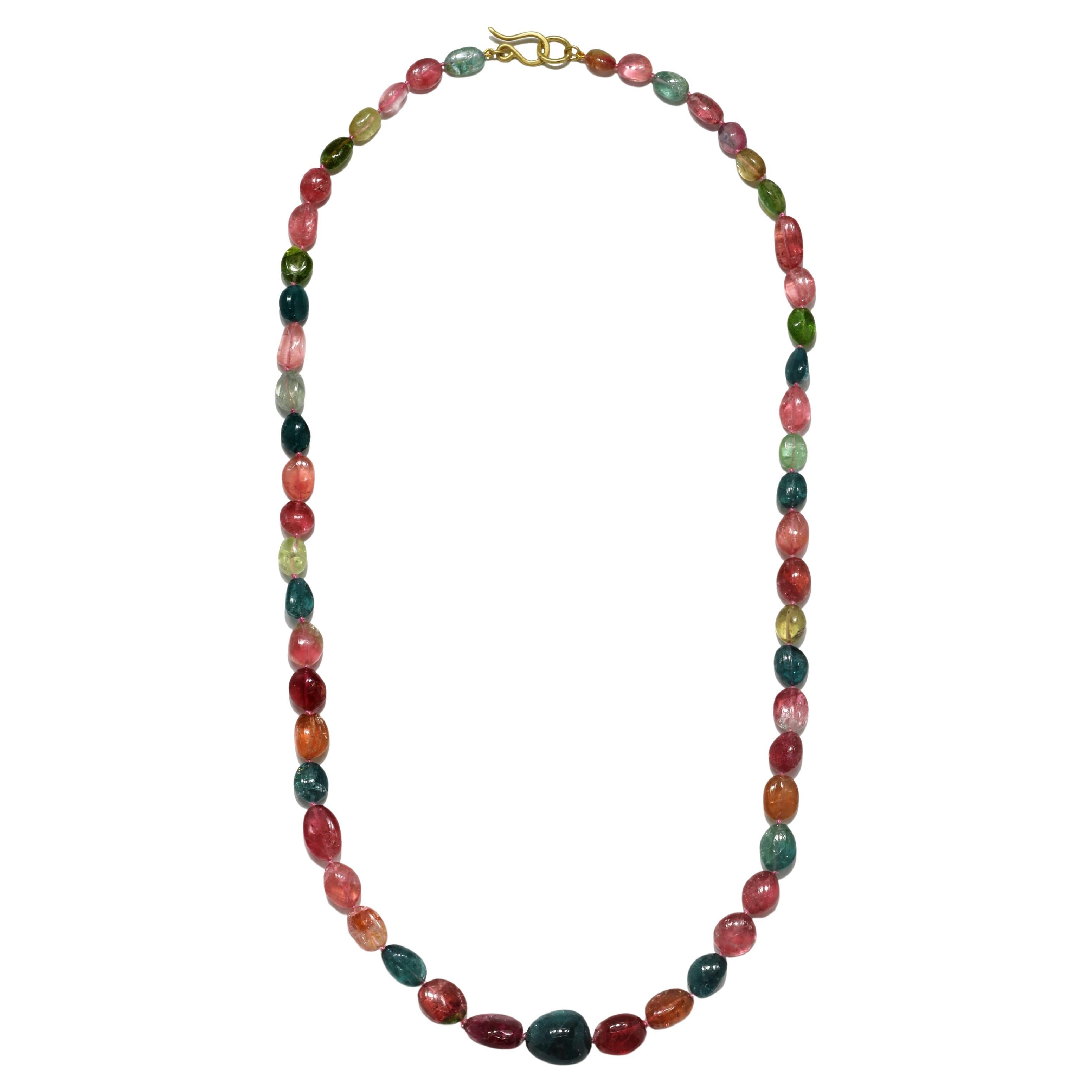 18 Karat Gold Multicolored Tourmaline Nugget Necklace For Sale