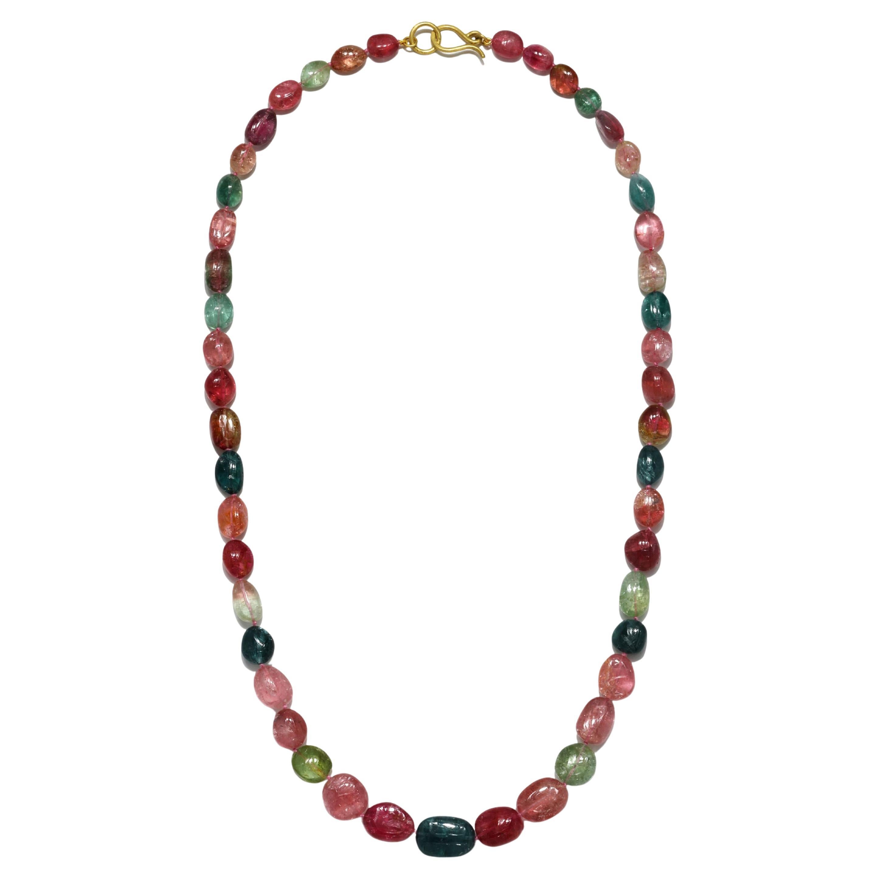 18 Karat Gold Multicolored Tourmaline Nugget Necklace