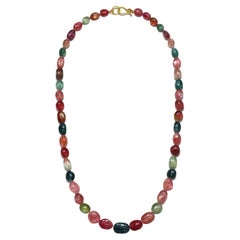 18 Karat Gold Multicolored Tourmaline Nugget Necklace