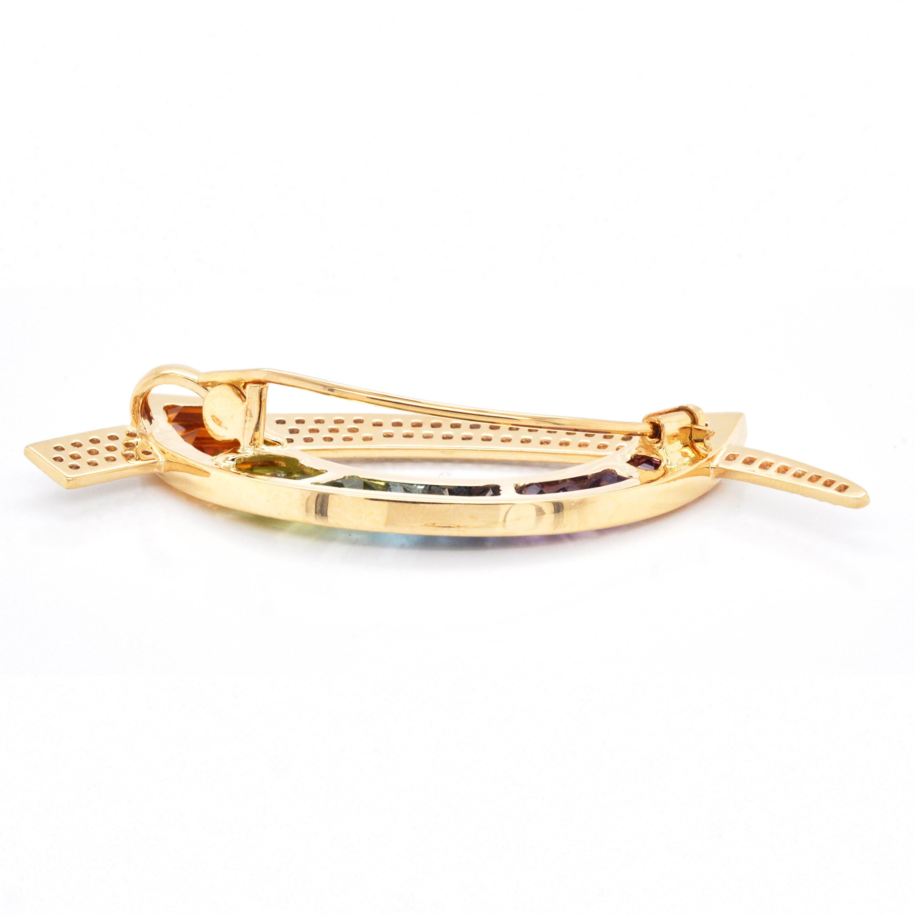 18 Karat Gold Multicolour Rainbow Diamond Contemporary Pendant Necklace Brooch For Sale 3
