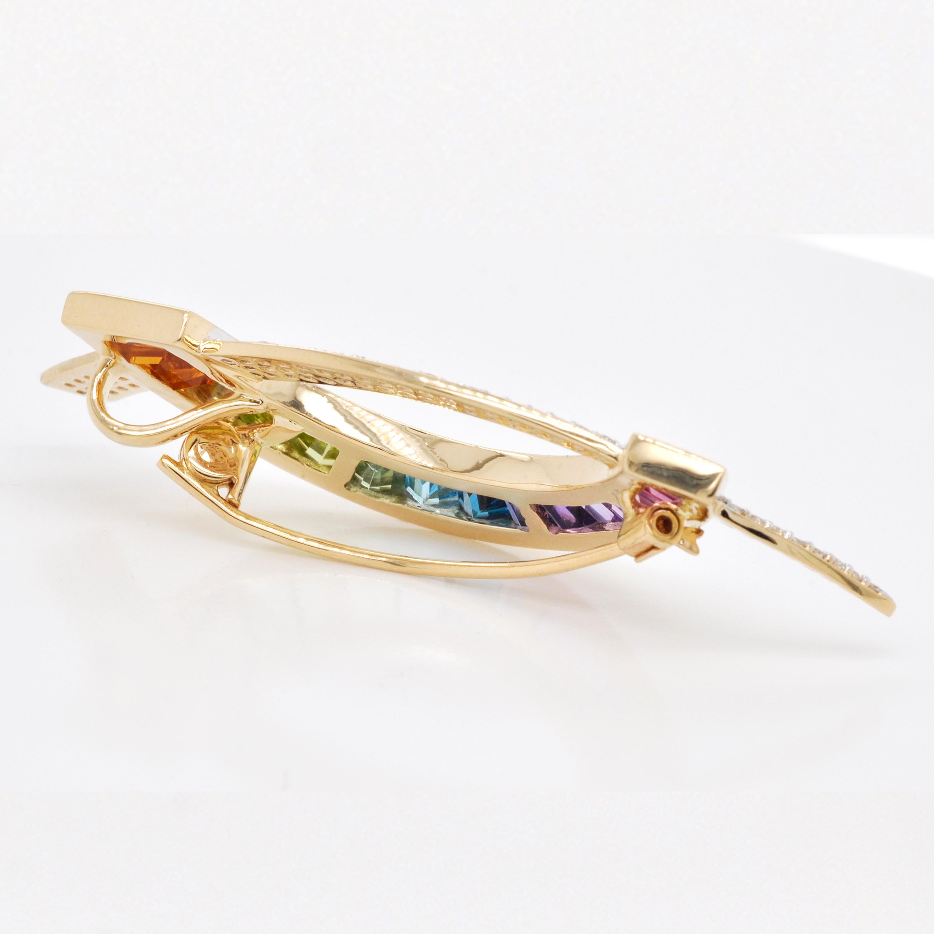 18 Karat Gold Multicolour Rainbow Diamond Contemporary Pendant Necklace Brooch For Sale 4