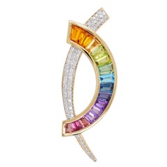 Collier pendentif contemporain en or 18 carats et diamants multicolores arc-en-ciel