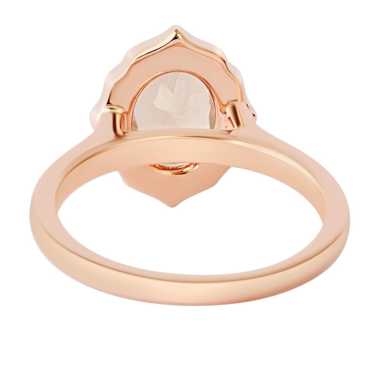 Women's 18 Karat Gold Natural 1.80 Carat Morganite 20 FG/VS Diamond Halo Ring Handmade For Sale