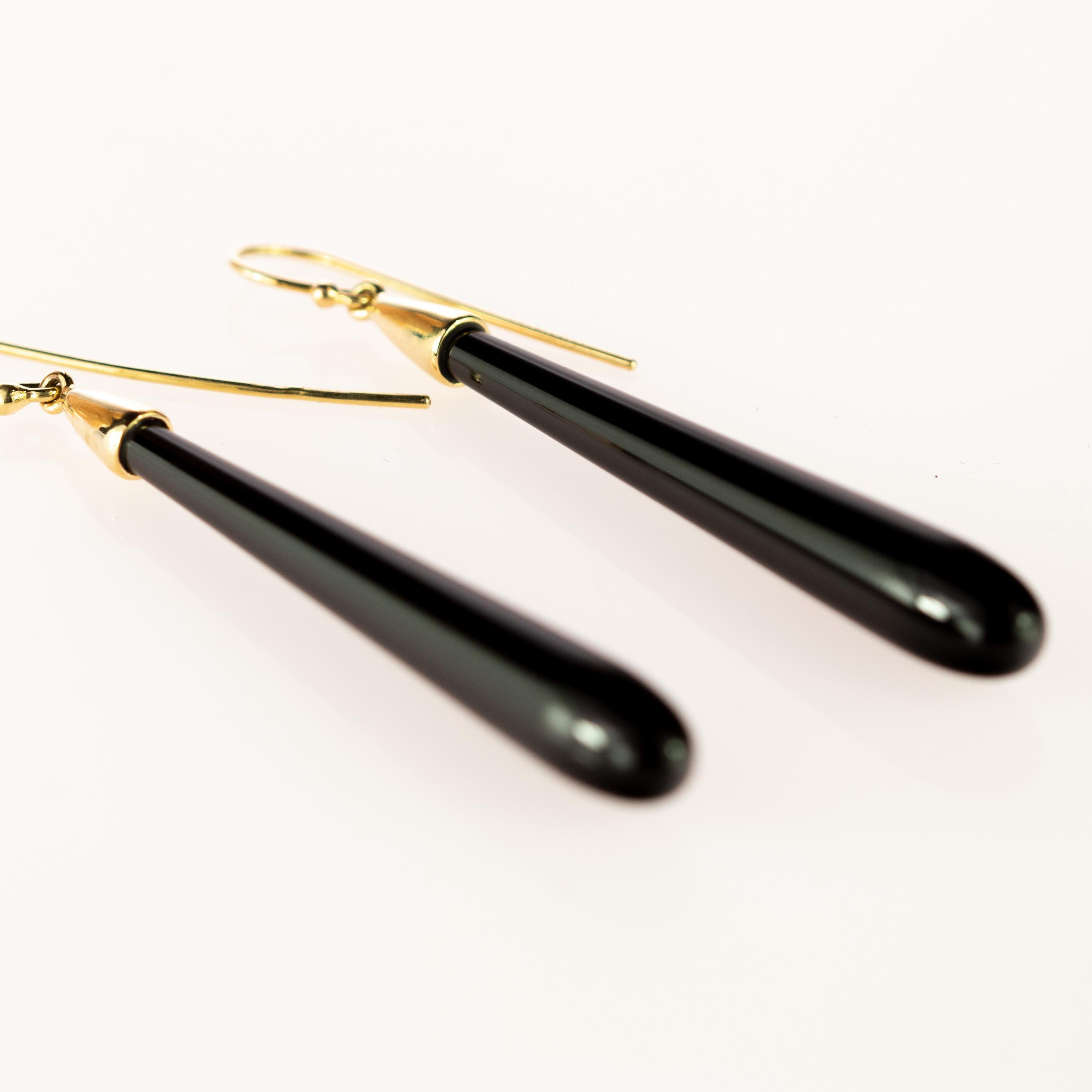 Donna Orecchini da cocktail lunghi con goccia a lacrima in oro naturale 18 carati, agata nera, in grassetto in vendita