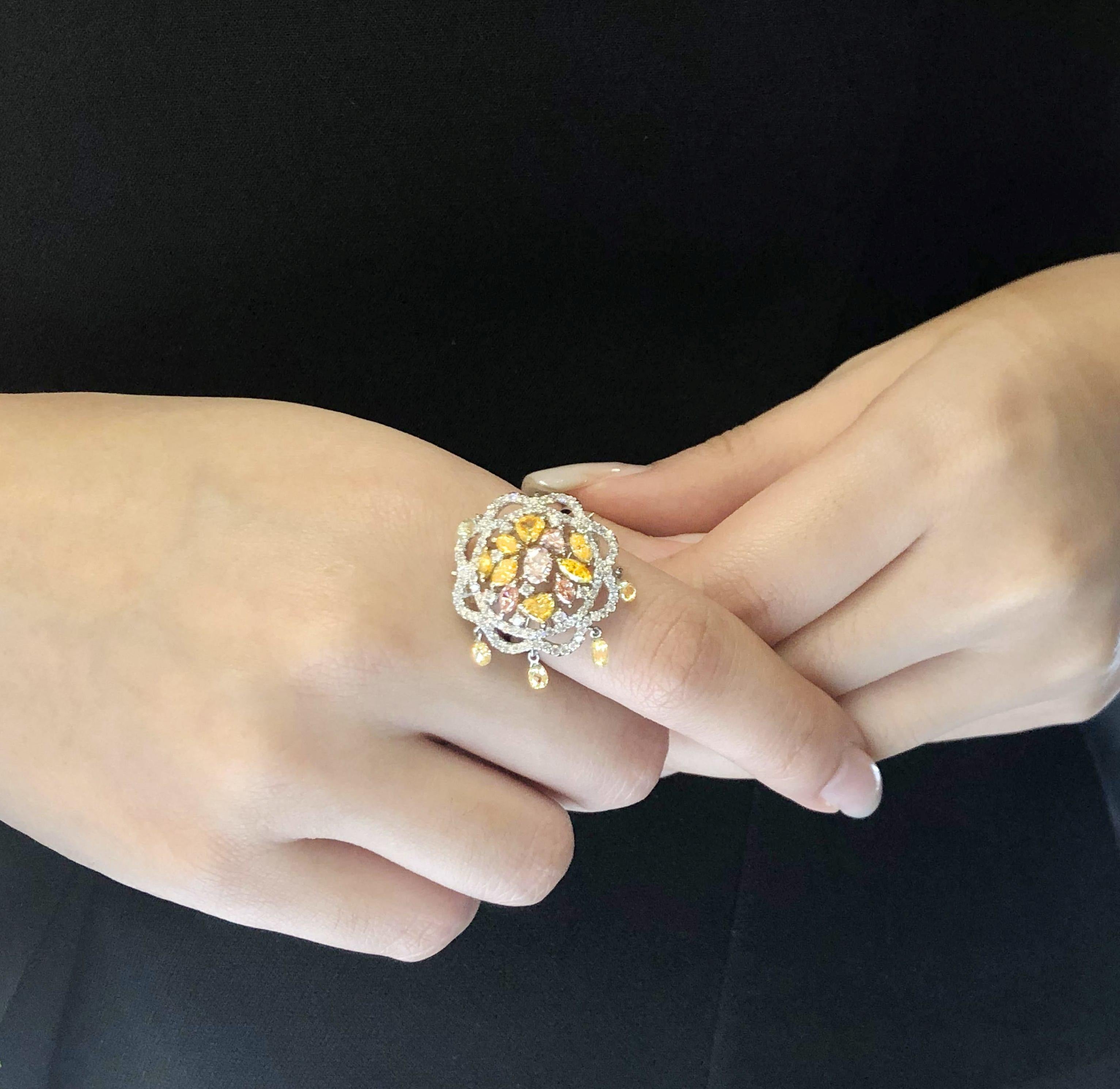 Women's 18 Karat Gold Natural Colour Diamond Ring For Sale