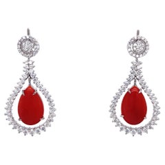 18 Karat Gold Natural Coral and Diamond Drop Earrings 18 Karat Gold Natural Coral and Diamond Drop Earrings