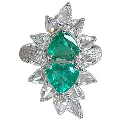 18 Karat Gold Natural Heart Shape Emerald with Diamond Ring