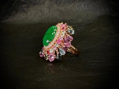18 Karat  Gold Natural Imperial Green Jadeite Ring