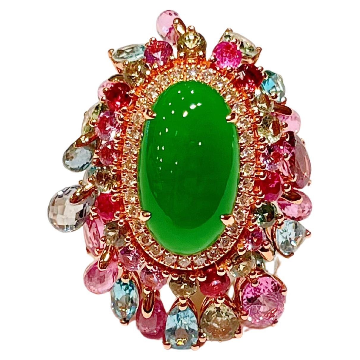 18 Karat  Bague en or en jadéite verte impériale naturelle en vente