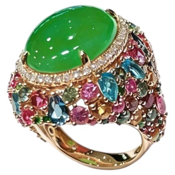 18K Rose Gold Natural Imperial Green Jadeite Cocktail Ring