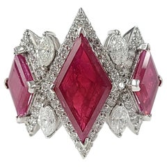 18 Karat gold Natural Kite Shaped Ruby and Marquise Diamonds Cocktail Ring