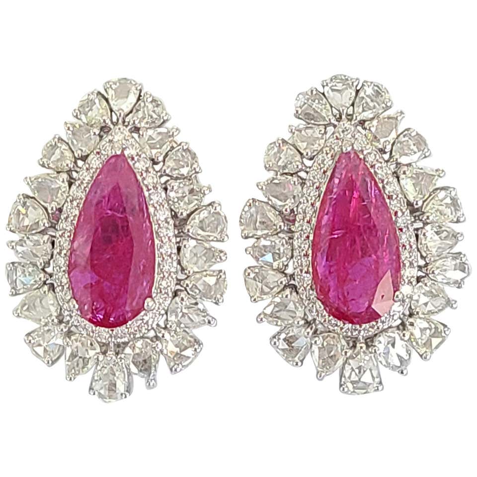 Natural Ruby and Rose Cut Diamonds Choker Necklace Set and Earrings In ...